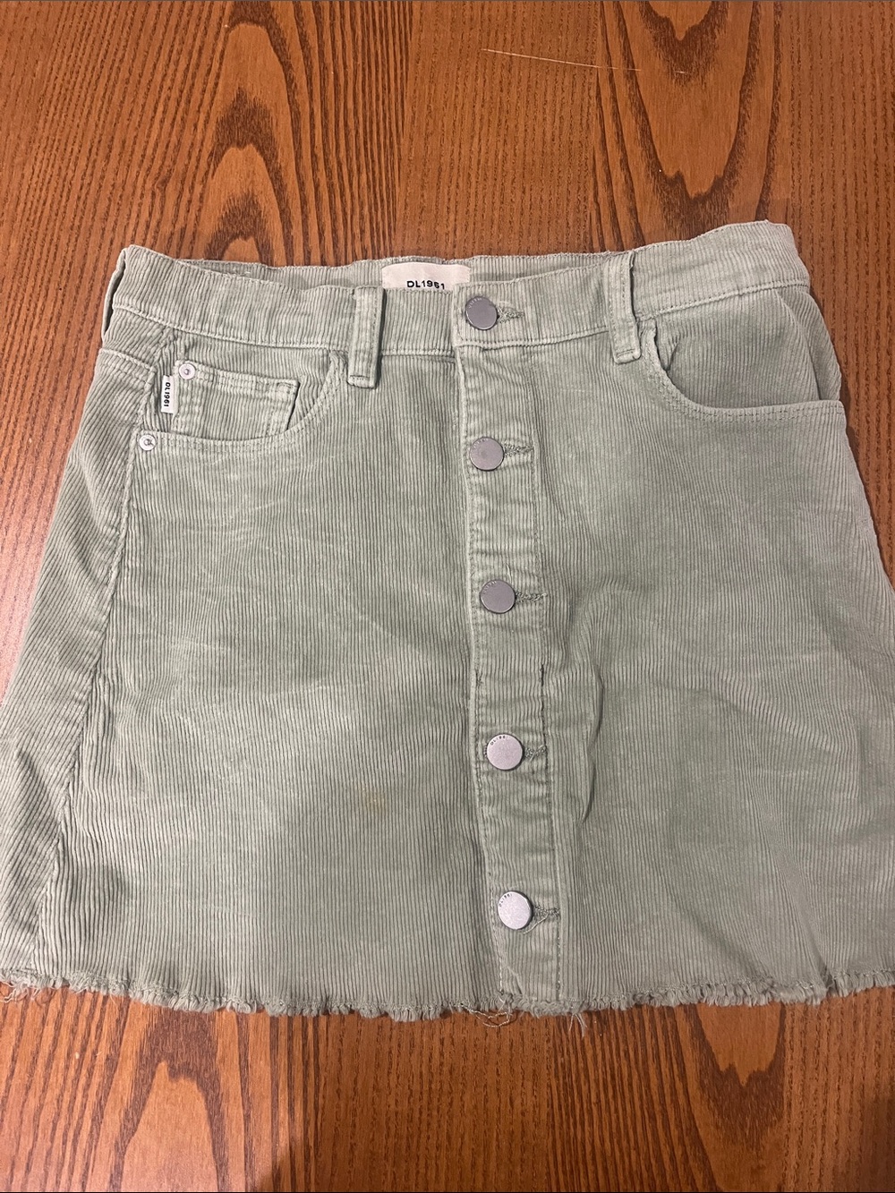 DL1961 Light Sage Green Corduroy Button-Front Mini Skirt